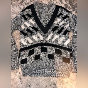 Frontline Gray and Black Knit Sweater leather trim